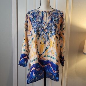 Love Kyla Tie Dyed Embroidered Silk Blend Tunic